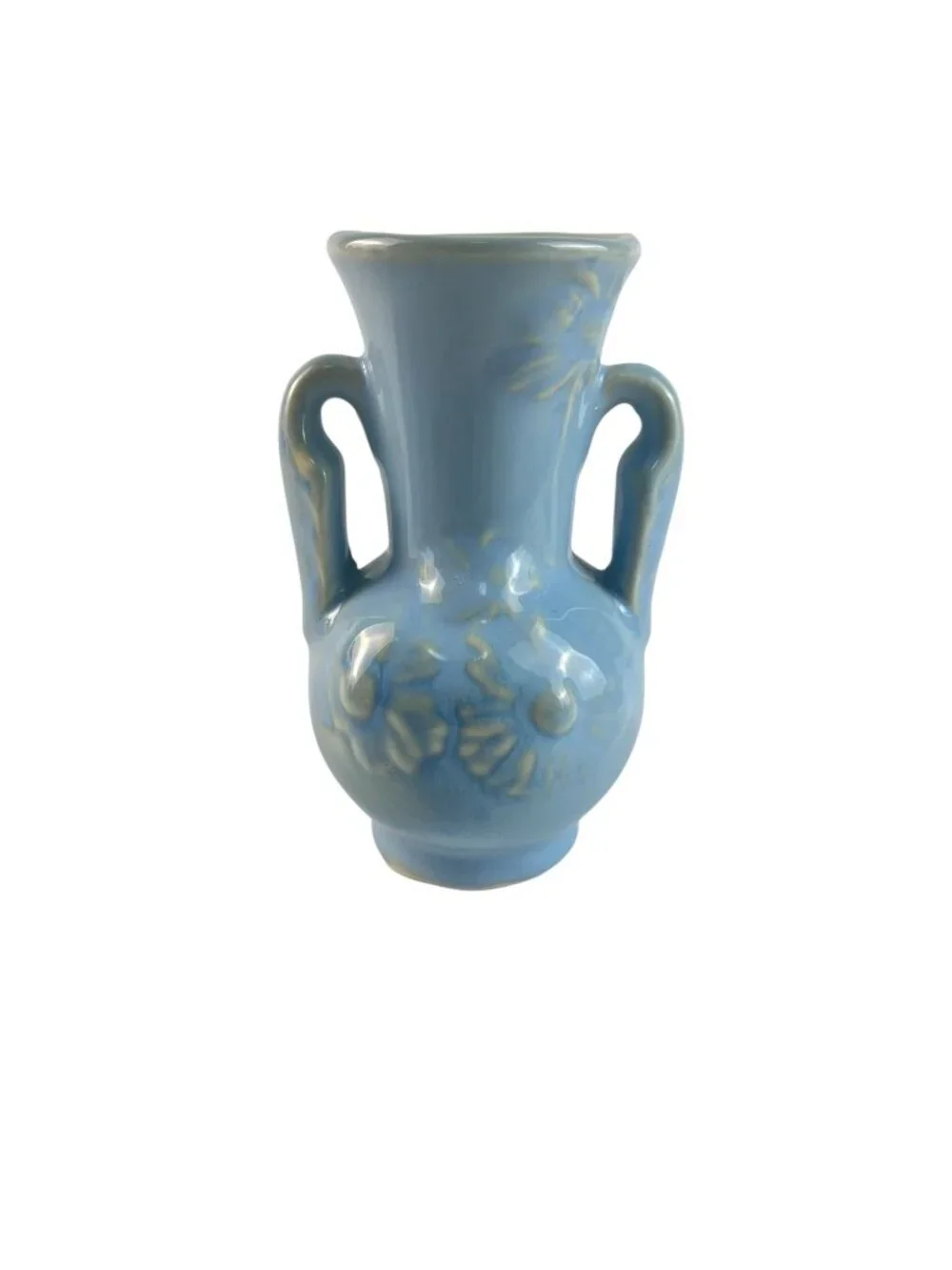 Vintage Shawnee Pottery Daisy Bud Vase, Pastel Blue Embossed Ceramic, 5